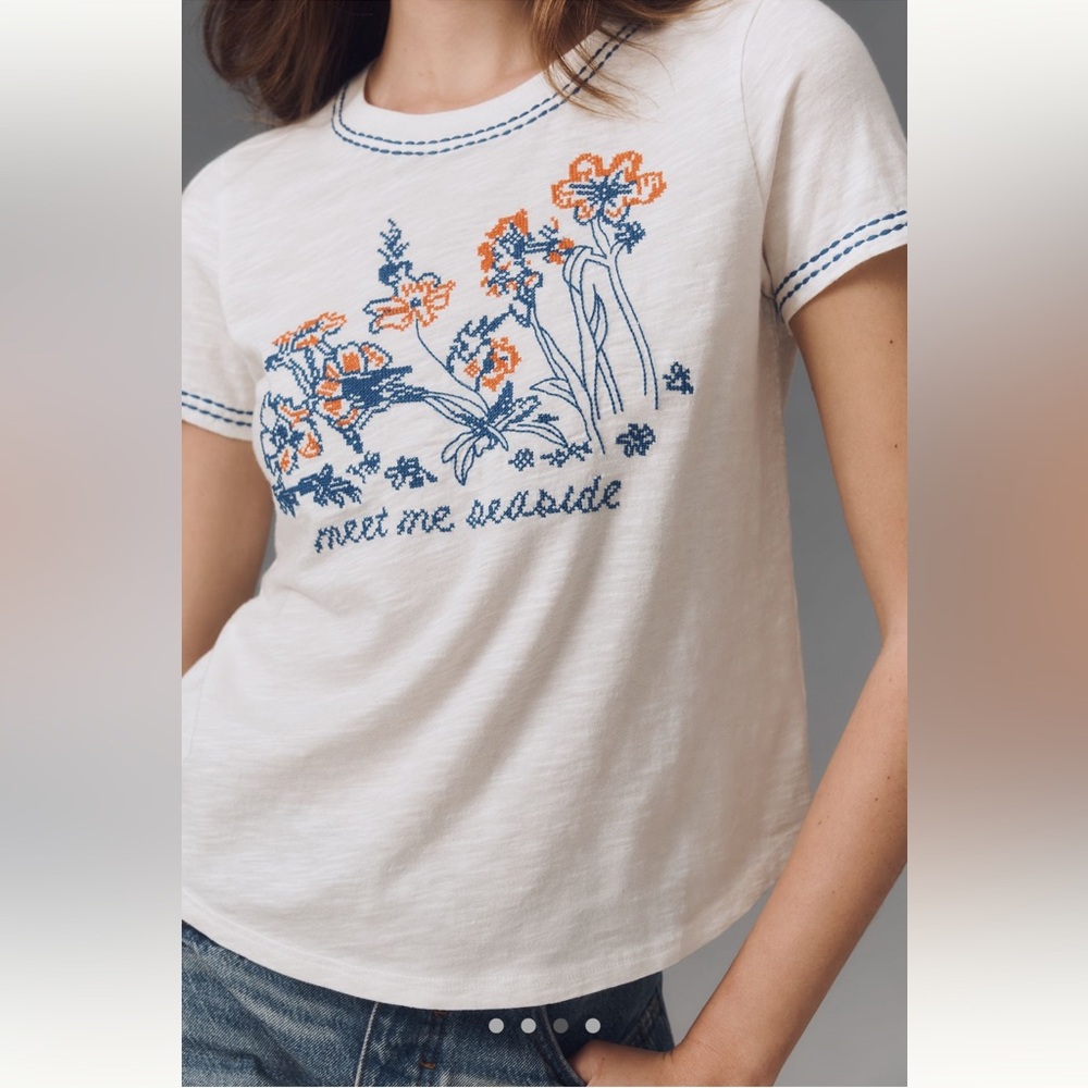 Anthropologie Pilcro Cotton Slub Embroidered Tee